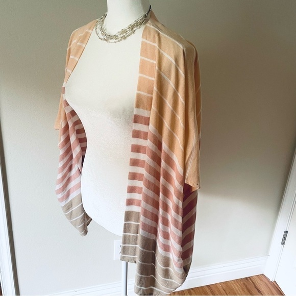 Loft by Ann Taylor Women's Striped Poncho, Sleeveless Open Cardigan Sweater OS - Picture 3 of 9
